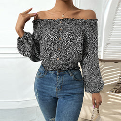 Women Tops Leopard Printed Off Shoulder Blouses S-XL