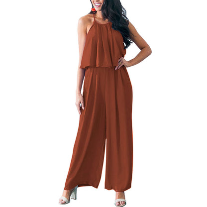 Milk cloths Women Jumpsuit Casual Summer Sleeveless Halter Neck Wide Leg Pants Rompers One Piece Outfits M-4XL