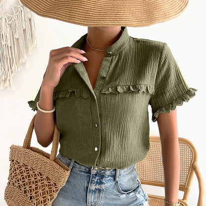 Women Shirt 2023 Summer Sexy Fashion Top Casual Vacation Solid Color S-2XL