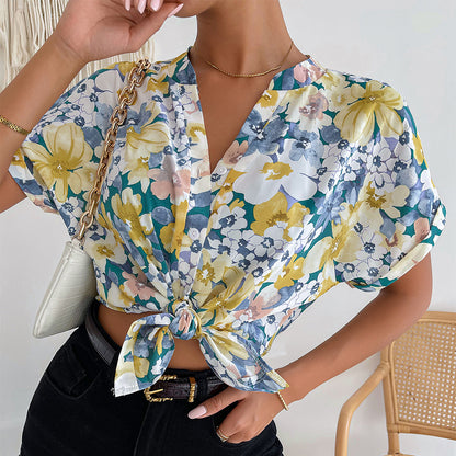 Women Tops Printed Top 2023 Summer Casual Vacation Temperament Shirt S-2XL