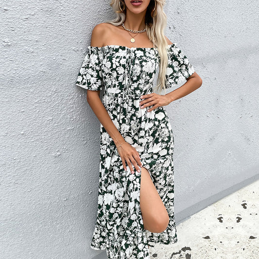 Womens Dress Clothing Sexy Strapless Print Black and White Mature Elegant Off Shoulder S-XL