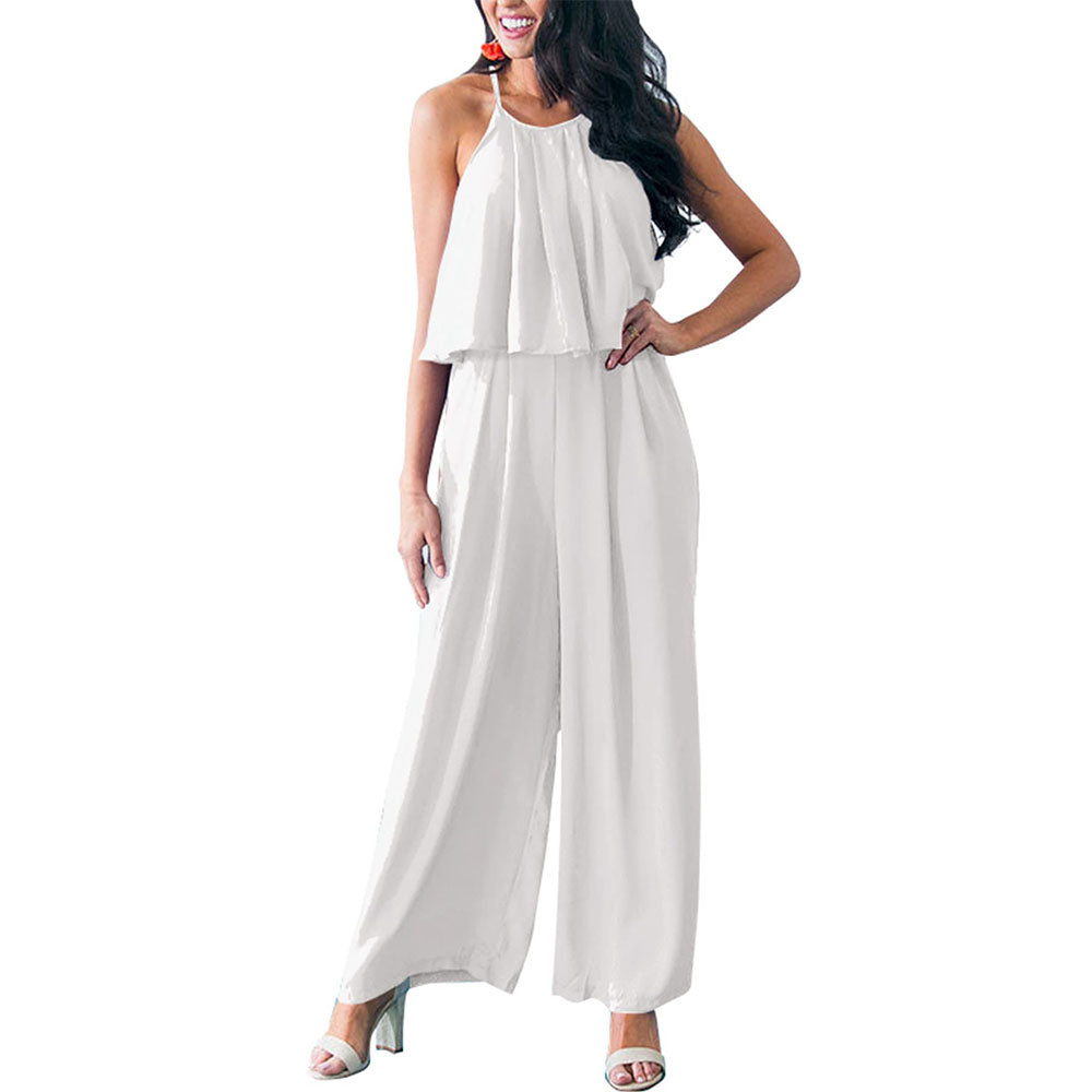 Milk cloths Women Jumpsuit Casual Summer Sleeveless Halter Neck Wide Leg Pants Rompers One Piece Outfits M-4XL