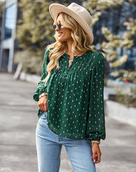 MilkCloths Summer  Blouses for WomenPolka Dot Print Button Down Loose Long Sleeve Chiffon Tops S-XL