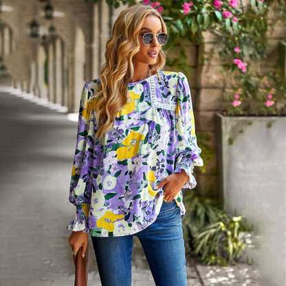 Women Tops Casual Floral Print Shirts Blouses for Summer S-XL