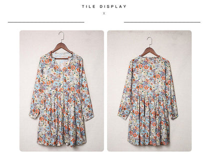 MilkClohts Dress for Women V Neck Loose Long Sleeve Ruffle Floral Casual Short S-XL