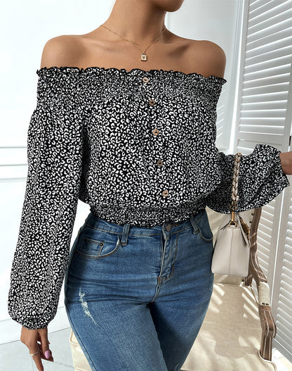 Women Tops Leopard Printed Off Shoulder Blouses S-XL